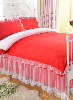 高档ALL I/少女心粉色公主风床P裙K床罩被套四件套1.5N/1.8m床上