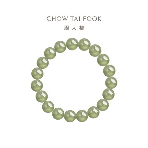 周大福和田玉浅青圆珠手链