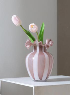 高级感边条纹玻璃花瓶花件客厅面HL15-22P软装水养桌摆插花样板间