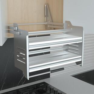 房厨吊升降拉篮上下拉式柜双层置物架柜橱开门缓冲太471空铝调味