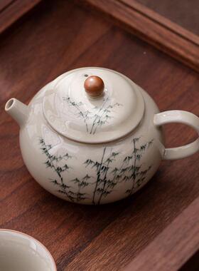 中式绘23JS0223文竹手小茶壶陶瓷家复用古功夫茶单具泡茶壶人草木