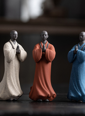 禅意手工艺品紫砂精品茶宠小和尚人物摆件创意茶空间造景装饰摆设