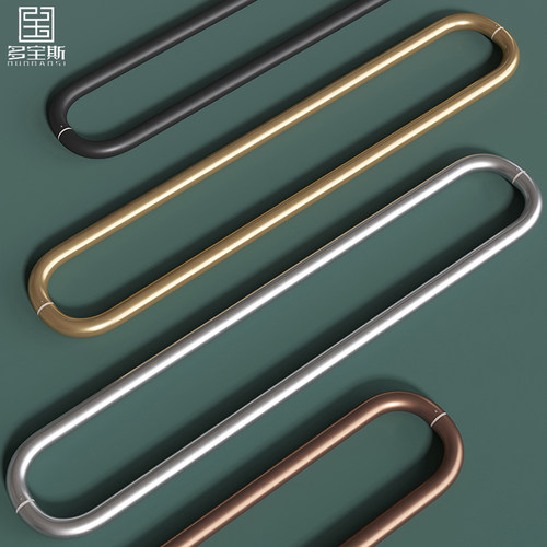 轻奢玻璃大门拉手黑色不锈钢弯管定制商铺酒店实木门把手金色对装