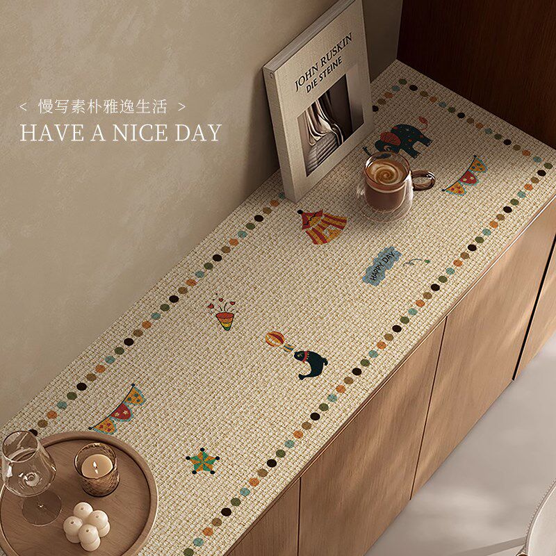 卡通仿麻复古餐边柜防水防油免洗桌布电视柜玄关垫鞋柜台面保护垫,居家布艺,桌布,淘宝优惠券,粉丝福利购,淘宝优惠卷