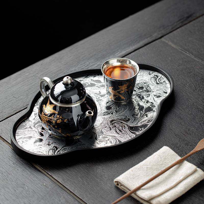仿dat1109古大漆乌金石干泡壶盘家用小型茶台现代盘简约茶茶托盘