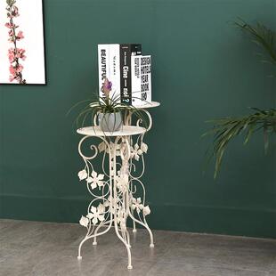 欧式落地花架简101约物白色铁艺置酒架沙发店旁装饰架创意玄关置