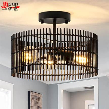 竹艺竹约织竹编吊灯1010厅日式简餐民宿卧室书房查实复古灯具