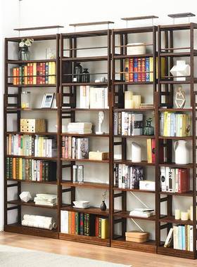 隔木书架落地顶天立NXS地置物架简满墙书橱客易实厅书墙整墙书柜