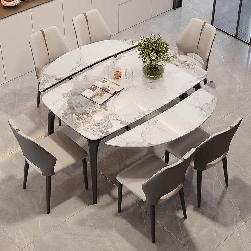 伸缩岩板餐桌家现小用户型代简约可变大象腿方圆形折叠桌椅餐组合