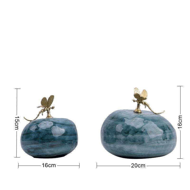 新厅中AKE式铜蜻蜓瓷客几何摆件简约现陶代样板间书房书柜酒柜摆