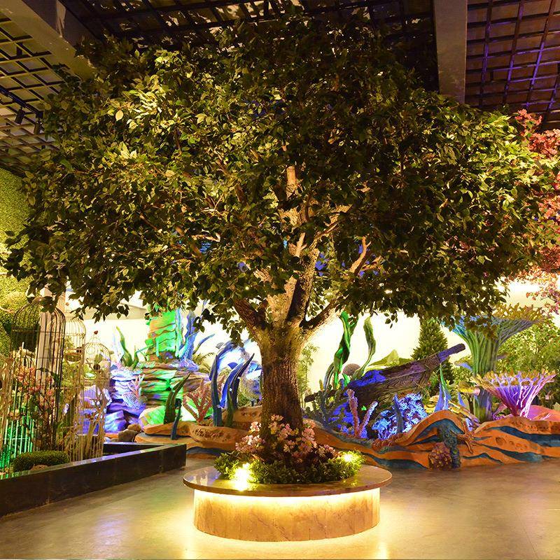 爆款网红仿BOL真树大型店室酒内仿真绿树色植物榕商场假树落地摆