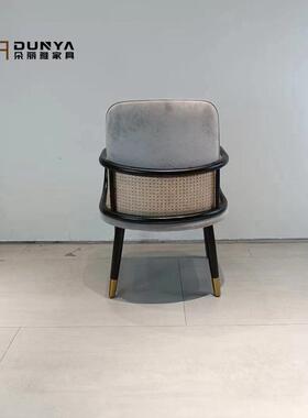 新中式带酒店饭店专用实木餐椅扶服手靠63119背椅子舒久坐皮艺简