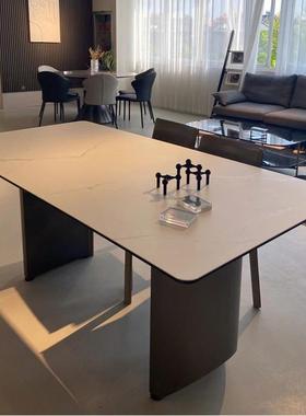 88528意进极简口岩板餐桌椅组合现代长简约高端家用小户型方形饭