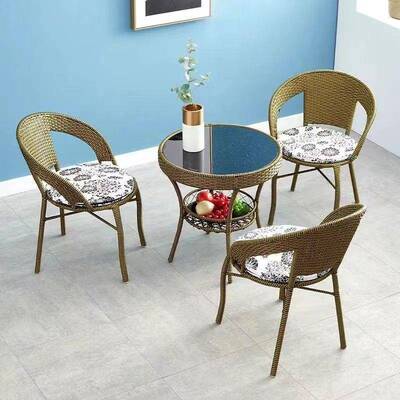 阳台户茶桌椅组合休闲藤椅件RFD客厅三家套用小茶几庭院简约外靠