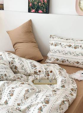 法式复古咖瑰床四件套全棉单纯棉1上.5m1yqyxk67.8米宿舍玫被套床