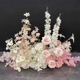 婚庆场地布置红色地排路花婚仿礼仿地排花真花婚庆场景真装饰引红