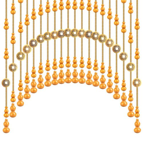 帘水晶珠帘真桃木葫芦隔断帘五帝铜钱卫生间成品门帘子网红免打孔