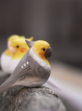 鹿妖商店 肥啾鸟木雕 玄凤鹦鹉 凤头鹦鹉 纯手工 实木摆件 小胖鸟