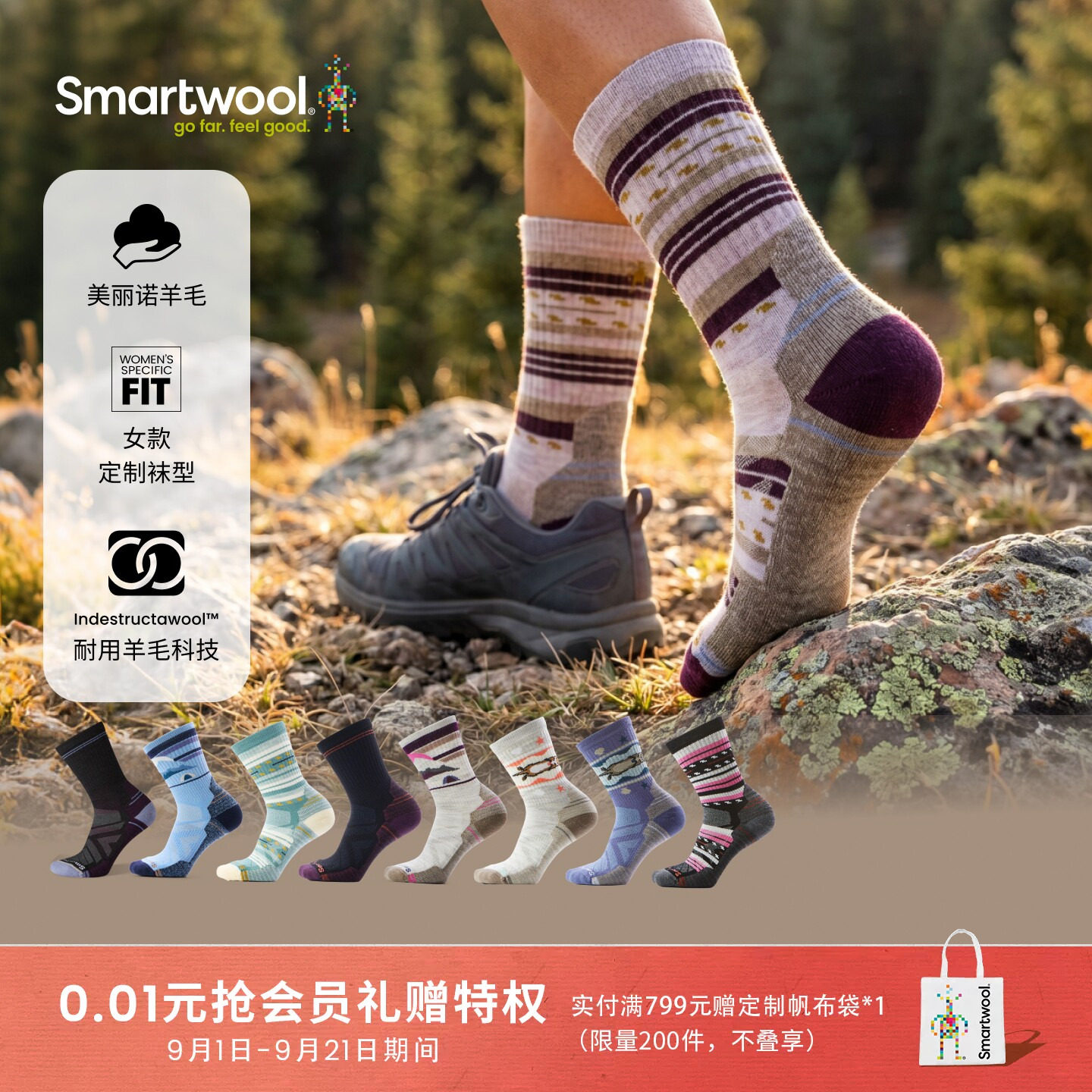 Smartwool轻量减震中筒袜