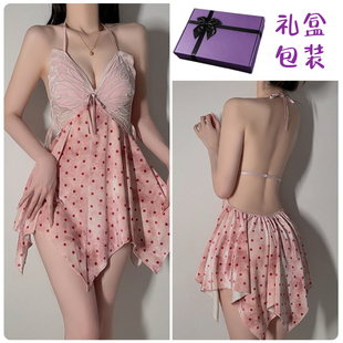 女 纯欲风吊带睡裙蝴蝶丝绒露背性感家居服套装 秘笺「礼盒装 」法式