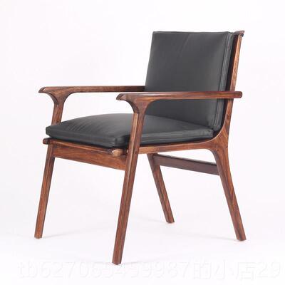 正品北欧简约设计仁饭厅手扶实木胡桃椅木布艺皮餐椅示书桌椅陈设