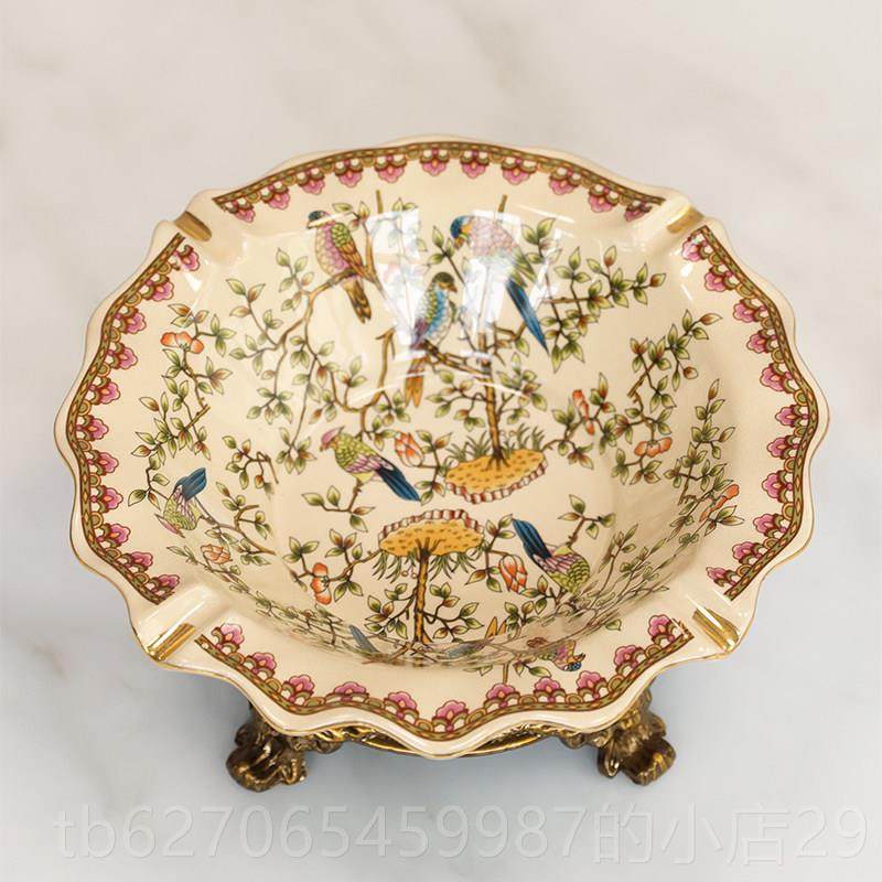 正品欧式合金陶瓷烟缸 花式糖果盘 茶美几小果碟灰 新中式鸟装饰