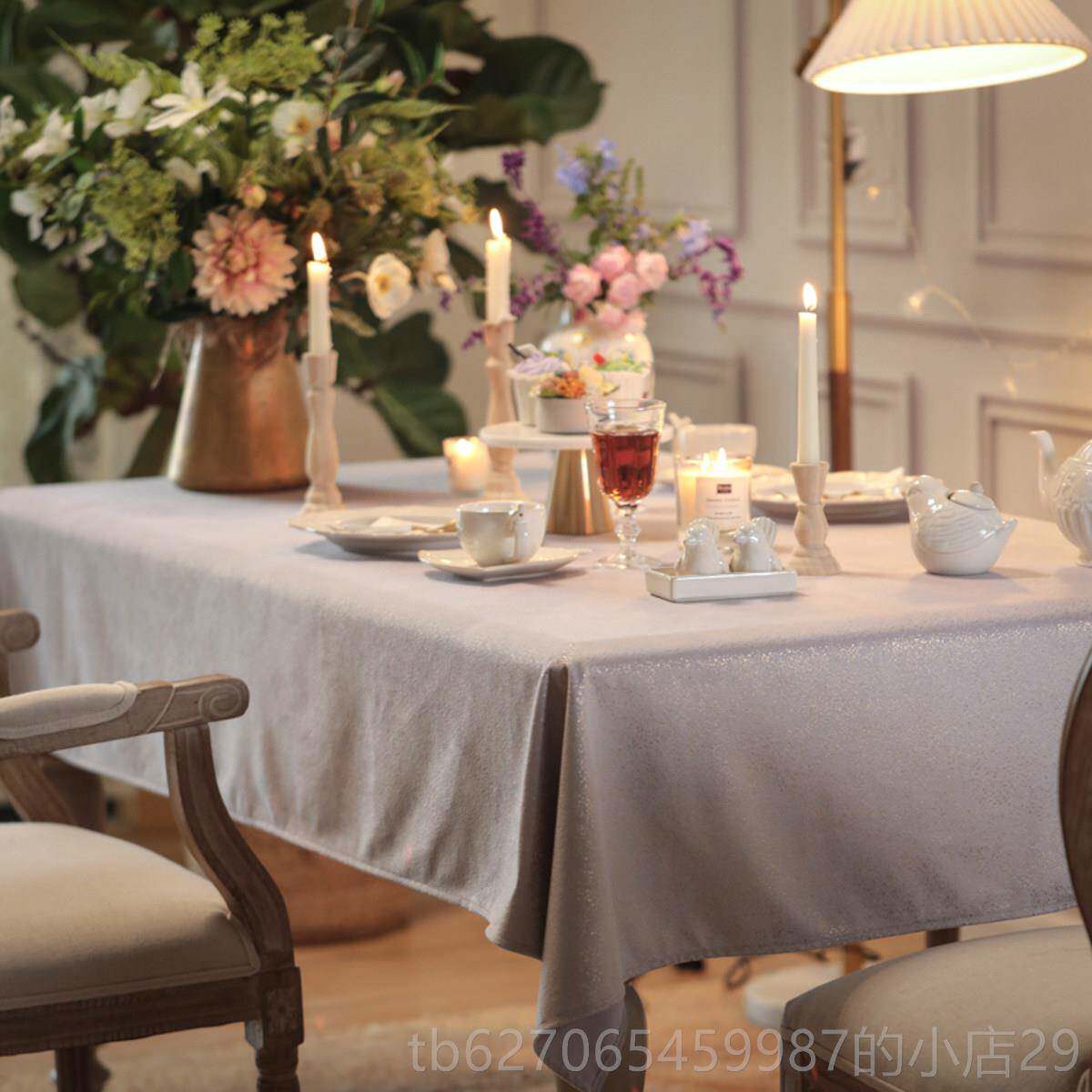 高档丝桌布Mis餐s Peo椭ny防水防油轻奢粉色美式北欧圆形桌盖布绒