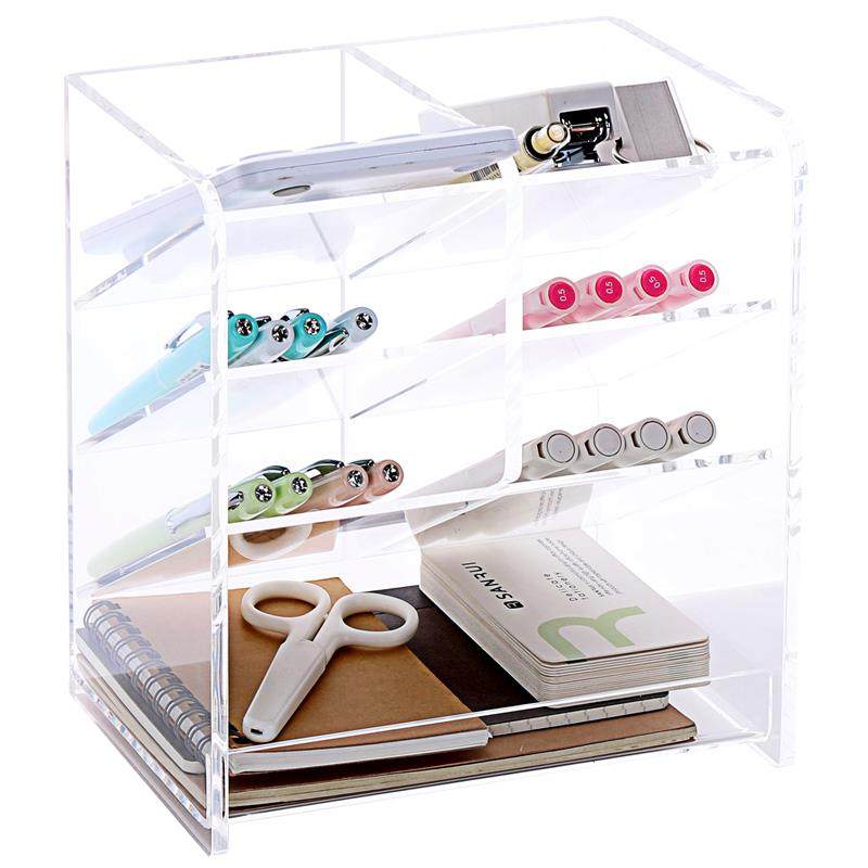 三锐桌面YJ-SR-02架透明斜插式笔类收纳大容量多功能杂物笔储存盒