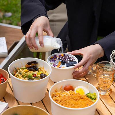 圆形牛皮纸碗带盖一次性摆摊餐盒甜品烧仙草芋圆打包盒冰粉野餐碗