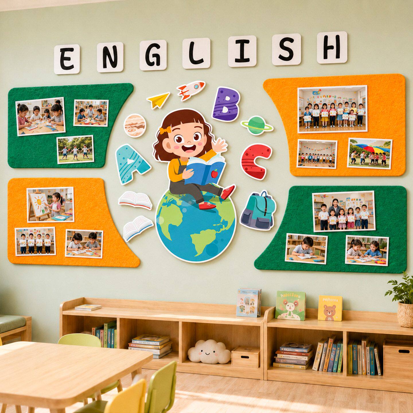 英语角中小学教室装饰毛毡板墙贴英文辅导教培训机构班级文化环创