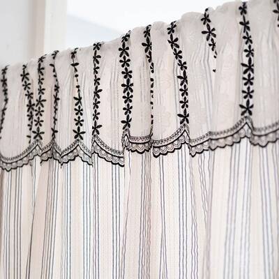 HE丝GALY法式复古头白浪漫黑条纹UCN蕾帘门帘厨房小窗帘透光遮挡