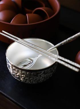 百福银碗三件套银勺银筷子五福临门送礼碗筷套餐镀银百福银碗礼品