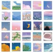 56枚复古怀旧风景油画可爱少女手帐行李箱摩托车装 饰贴纸贴画