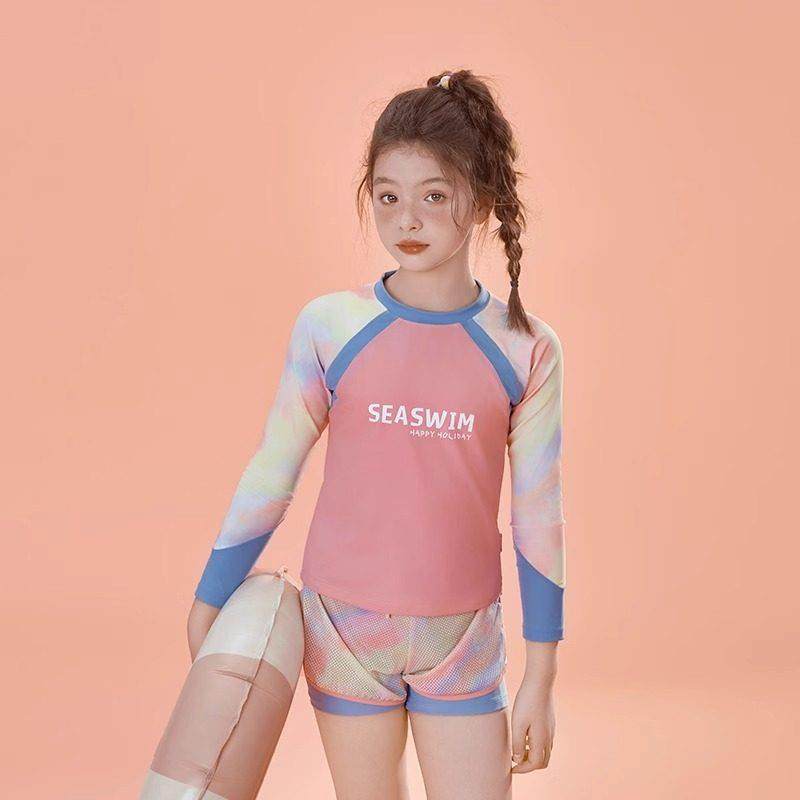 CROSS LOVEU女童泳衣长袖夏季洋气儿童防晒游泳衣儿童高端泳装