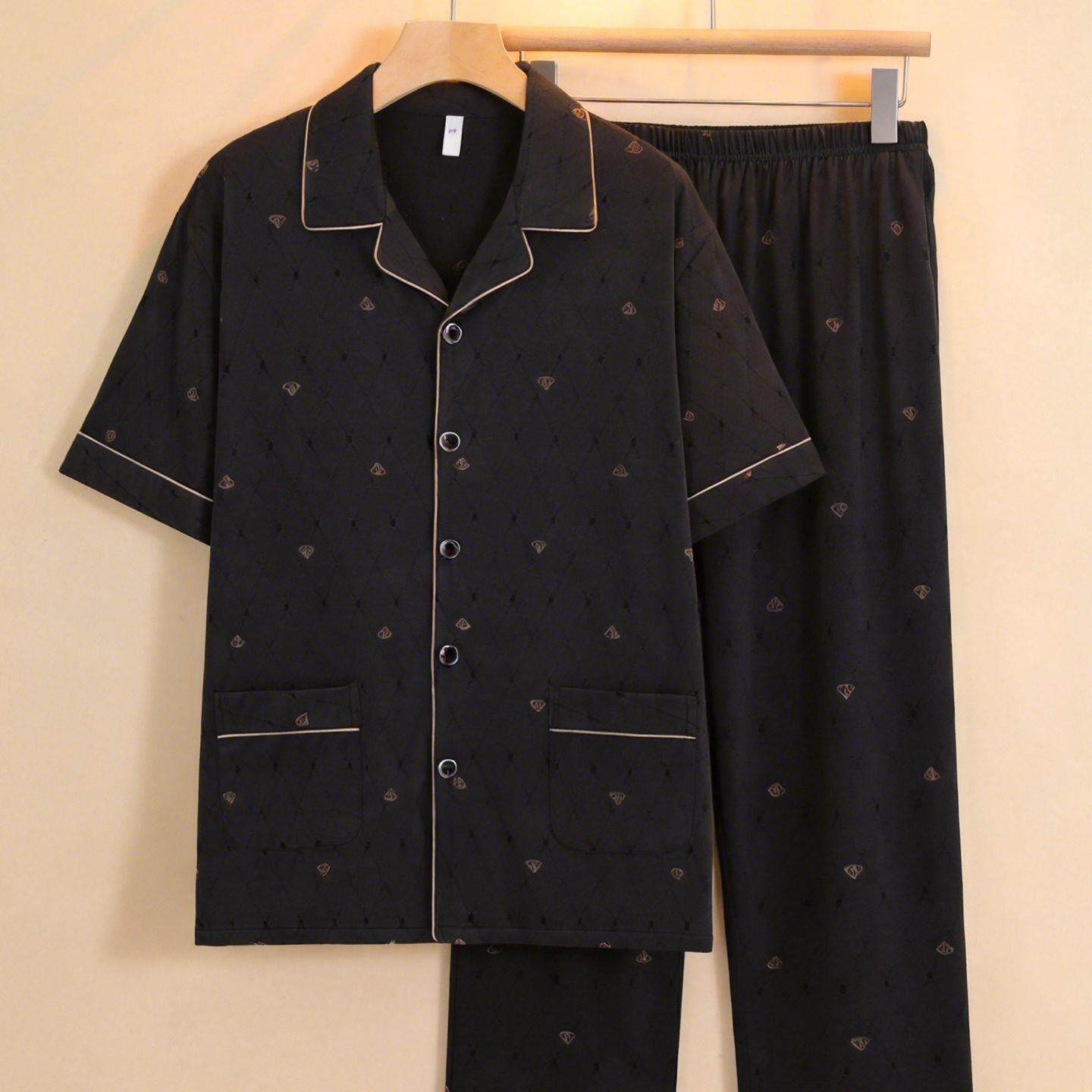 夏季睡衣男士短袖爸爸开衫套装宽松大码中老年薄款家居服夏款