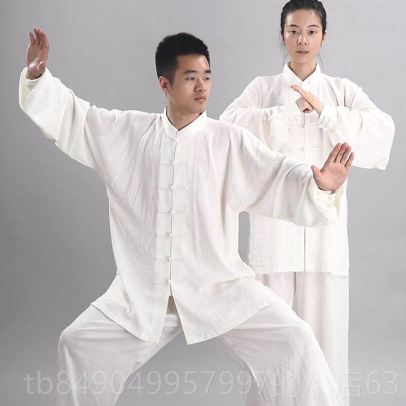 高档宏女极服新款太极男款麻棉麻加厚亚春秋演出服装中老年练功服