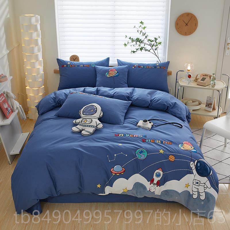 高档棉全棉床单被套童卡通纯四被件套小女孩床笠式粉色罩1.5m公儿