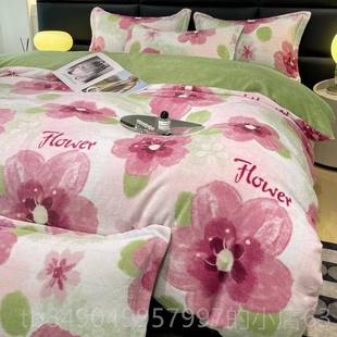 高档203年保冬季 牛轻奢奶绒绒四2件套加厚双面被套床单暖亲肤床上