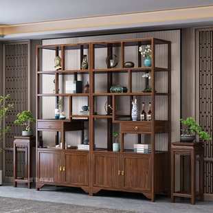 新中式博古架实木多宝阁茶叶书置物架榆木隔断加厚展示柜办公茶室