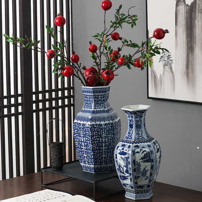 仿古手绘青花瓷花瓶摆件中式古香古色客厅陶瓷花瓶新中式花瓶摆件