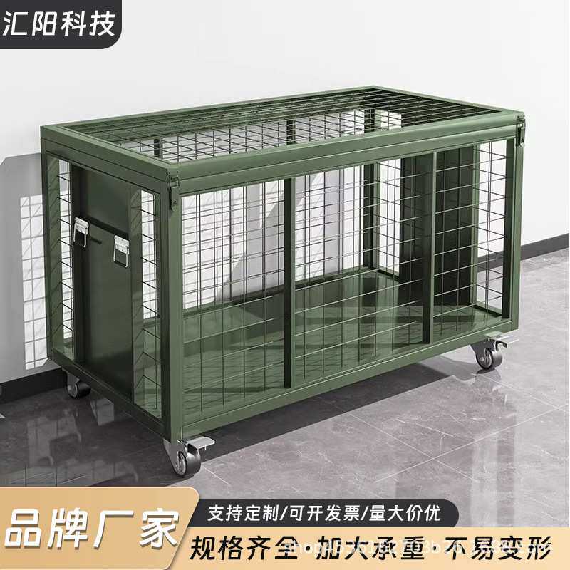 定制军绿色可移动网箱重型仓储应急物资箱铁笼框带轮托盘仓储网笼