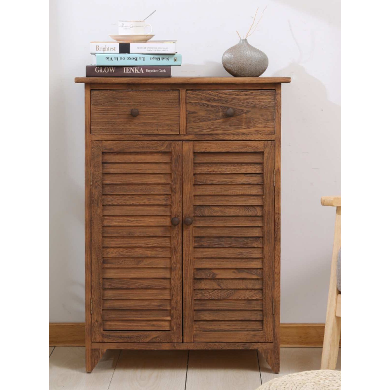 简约百叶门大号鞋柜田园复古收纳鞋柜现代实木客厅玄关柜透气鞋柜