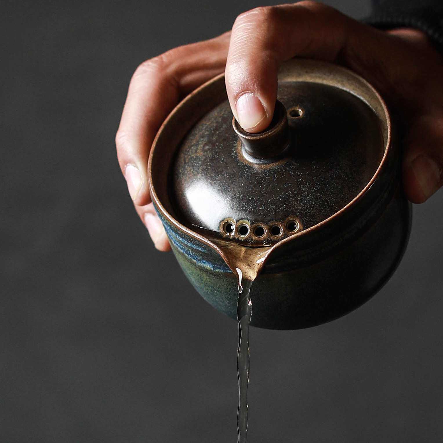 日式窑变手抓壶 粗陶瓷功夫茶具泡茶壶大号防烫盖碗茶杯单个