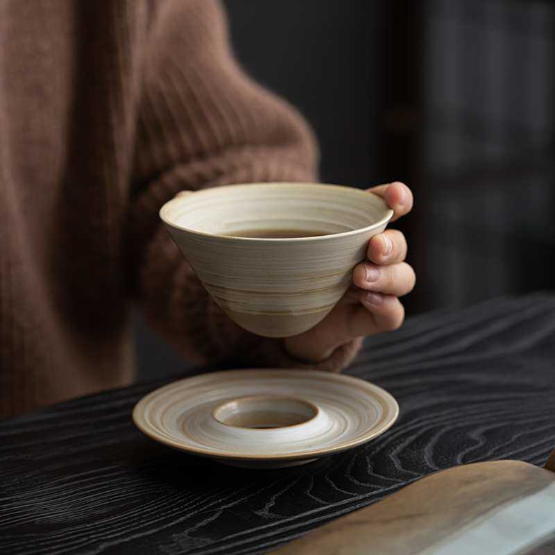 陶瓷咖啡杯碟套装侘寂风杯子设计师感小众拉花杯粗陶飞碟杯礼盒装