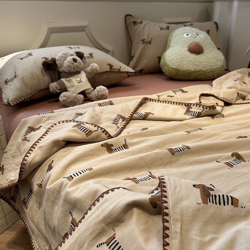 A类双层纱卡通小狗夏季夏凉被空调被纯棉全棉可机洗四件套薄被子,床上用品,化纤被,淘宝优惠券,粉丝福利购,淘宝优惠卷