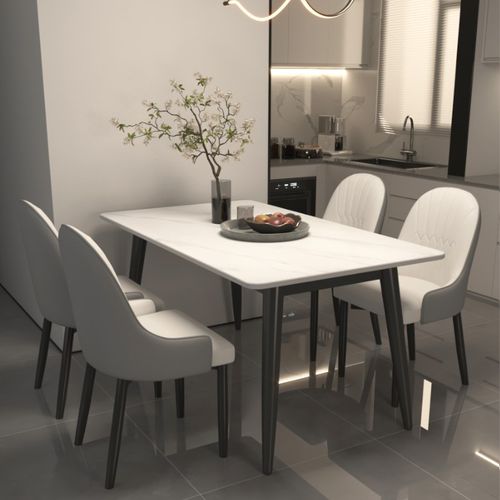 哑光岩板餐桌椅组合家用小户型加厚餐桌现代简约型轻奢长方形桌子