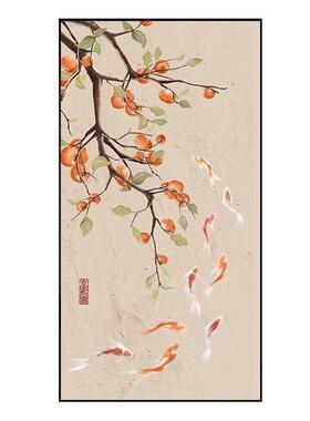 入GLT新中式走九鱼图玄关装饰画客厅户廊过道挂画轻奢子画竖版艺
