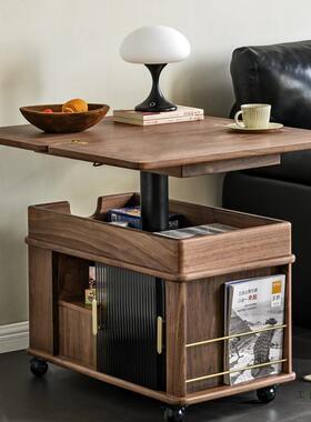 随意停升降可移动推车茶黑头胡桃木折叠功能边XLP沙发床边柜实几