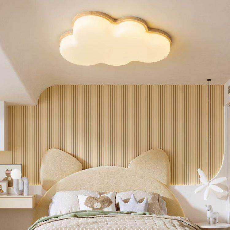 日式原吸顶灯L436E儿D童灯现代木极简奶油风朵云主卧灯具