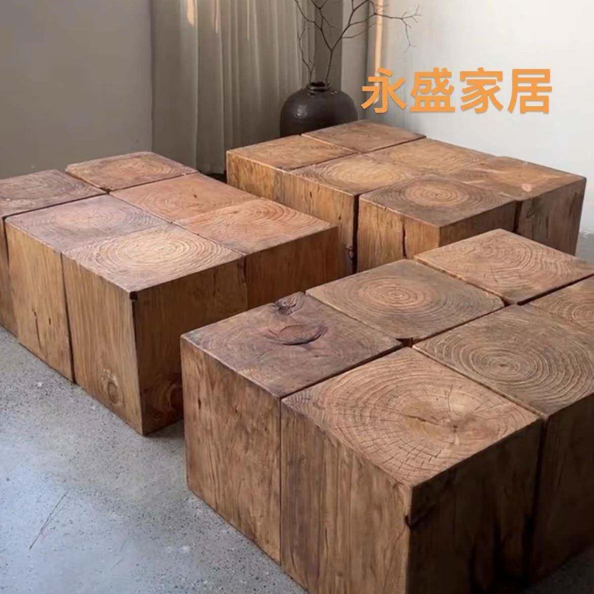 店民宿摆件沙发边几根雕实木墩架子花底座角几桩树茶几矮凳木PQS